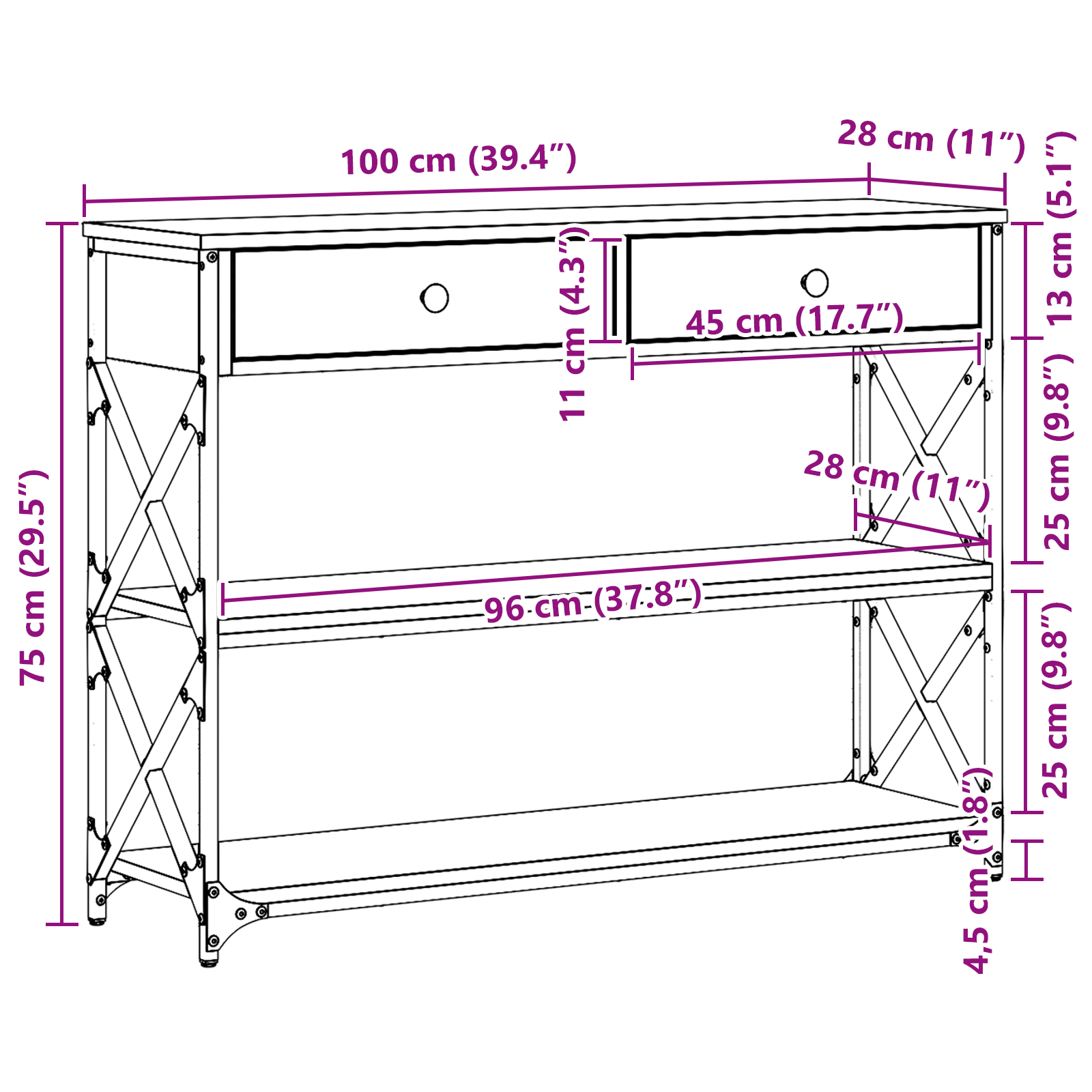 Konsole Tisch Artisan-Eiche 100 x 28 x 75 cm