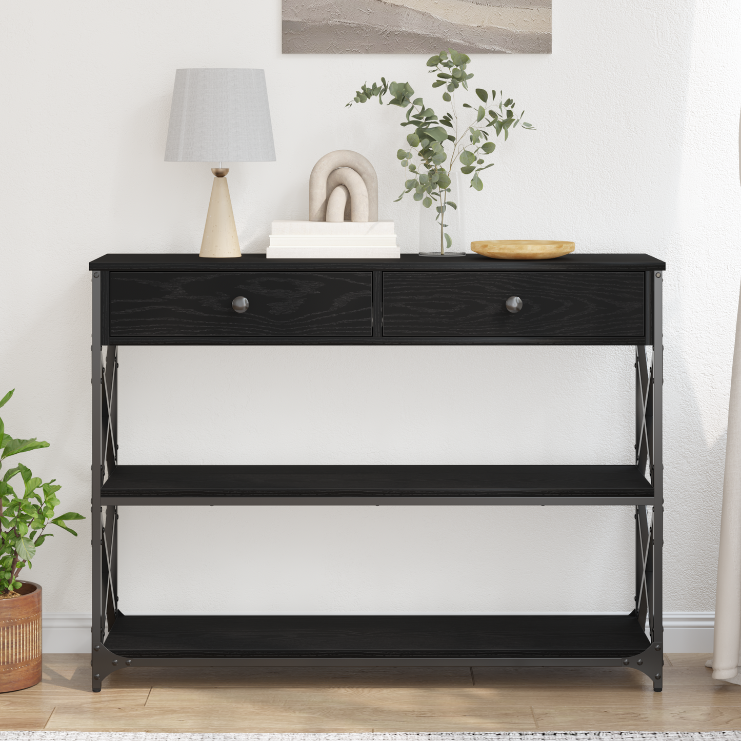 Konsole Tisch Schwarz Eichen-Optik 100 x 28 x 75 cm