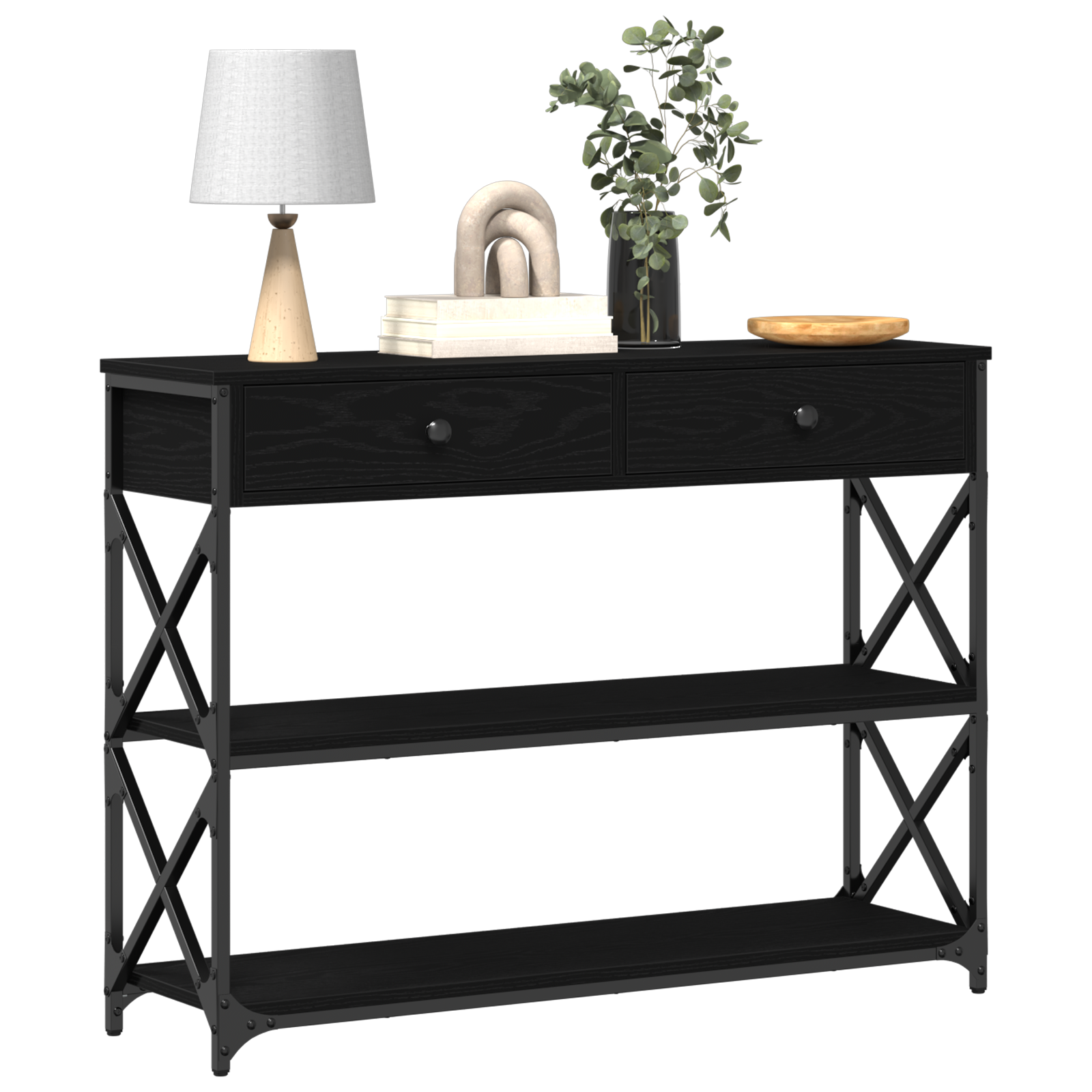 Konsole Tisch Schwarz Eichen-Optik 100 x 28 x 75 cm