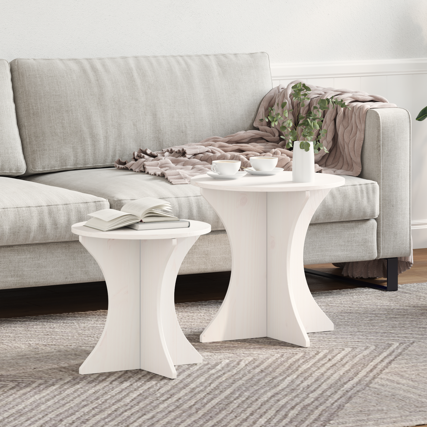 Couchtisch 2 pcs Weiß 46 x 46 x 47 cm Massivholz Kiefer