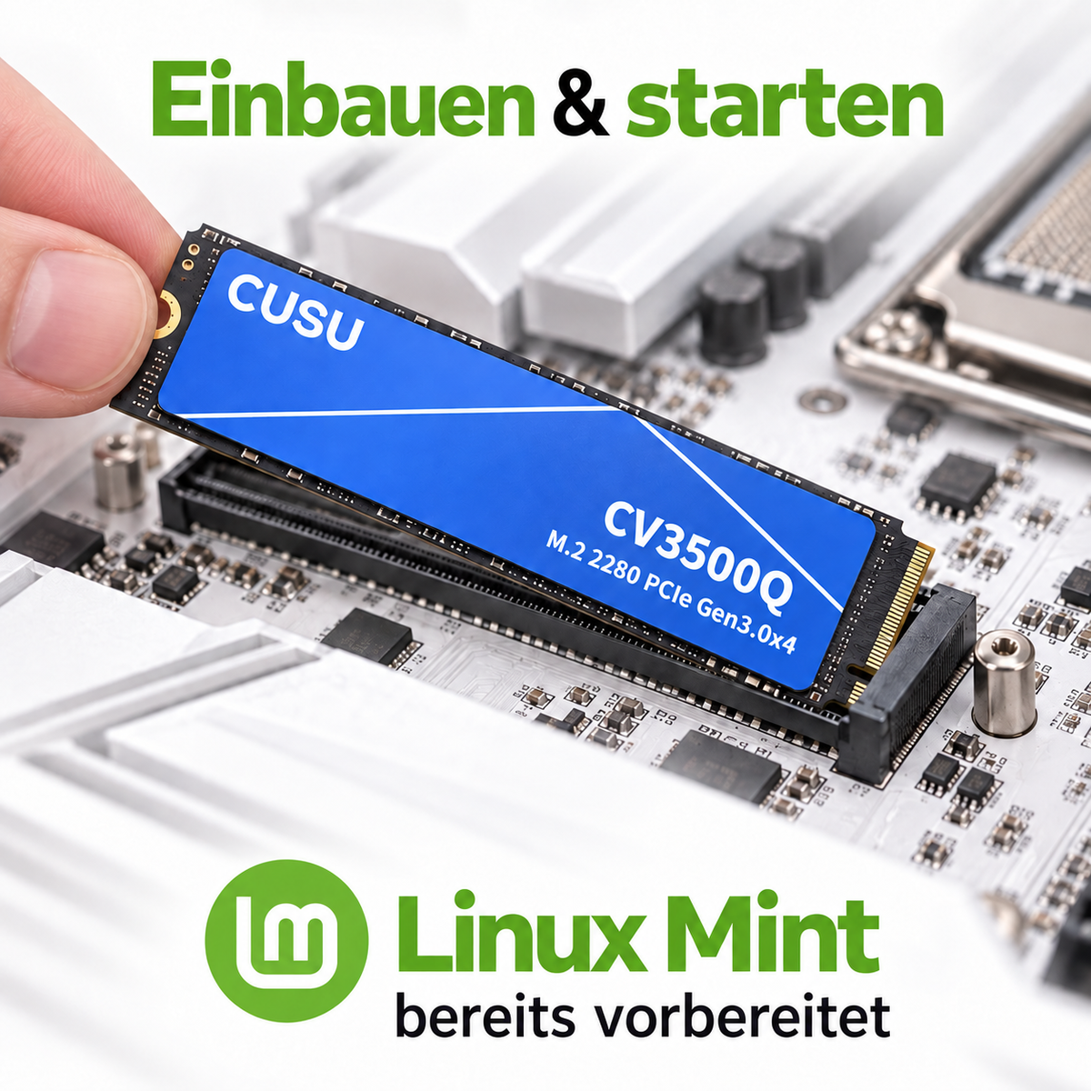 CUSU M.2 NVMe SSD einbauen und vorbereitetes Linux Mint starten